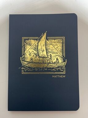 3/$10 Matthew NET Abide Navy Blue Journal with Gold Sailboat Design